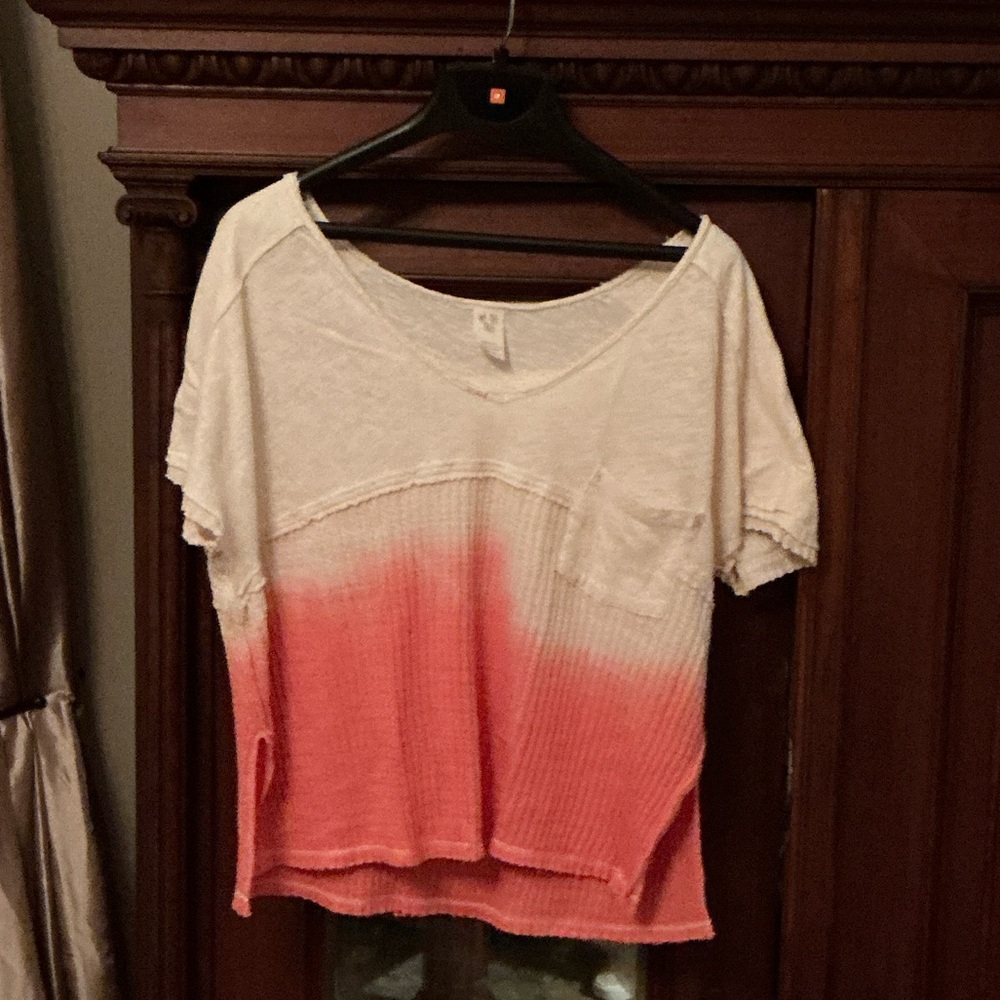 We The Free Coral to White Ombre Short Sleeve oversized Top